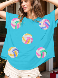 Sequin Round Neck Short Sleeve T-Shirt