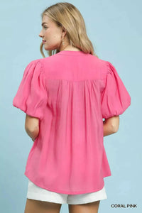 Umgee Button-Down Puff Sleeve Shirt 100100458521648 49 Affordable Fashion Under $100 Jerry's Apparel 