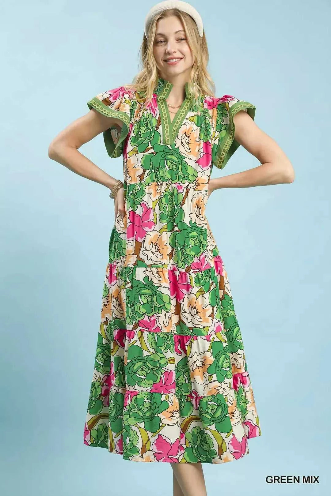 Umgee Mix Bold Floral Tiered Midi Dress 100100480481597 62 Affordable Fashion Under $100 Jerry's Apparel 