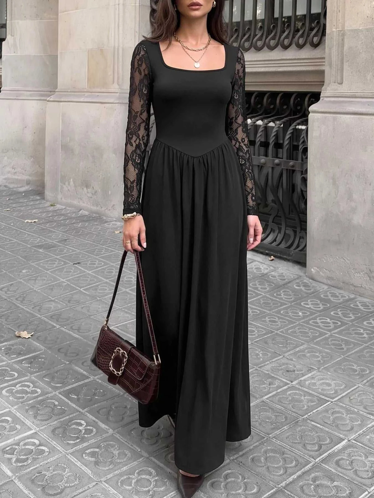 Square Neck Sheer Sleeve Maxi Dress 100100910283369 39 Affordable Fashion Under $100 Jerry's Apparel 