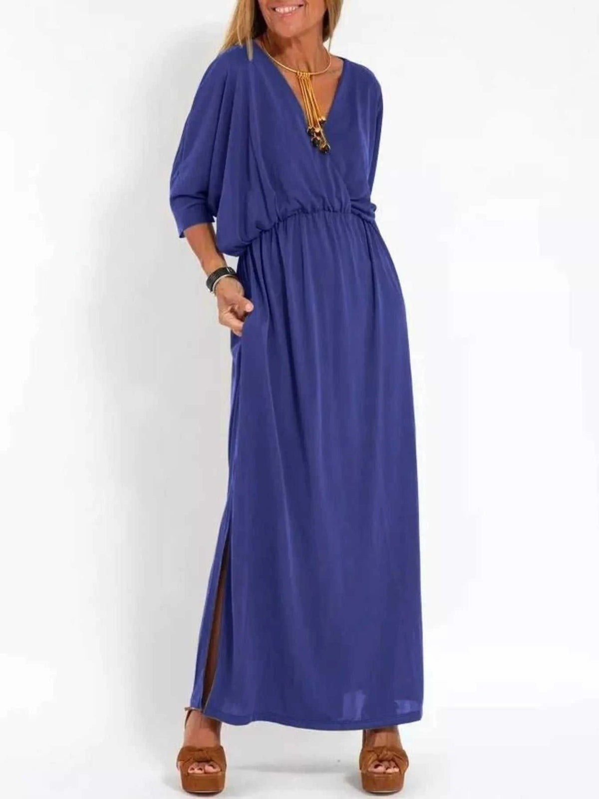 Full Size V-Neck Batwing Sleeve Maxi Dress with Side Slits Plus Size 100100963539918 27 Affordable Fashion Under $100 Jerry's Apparel 