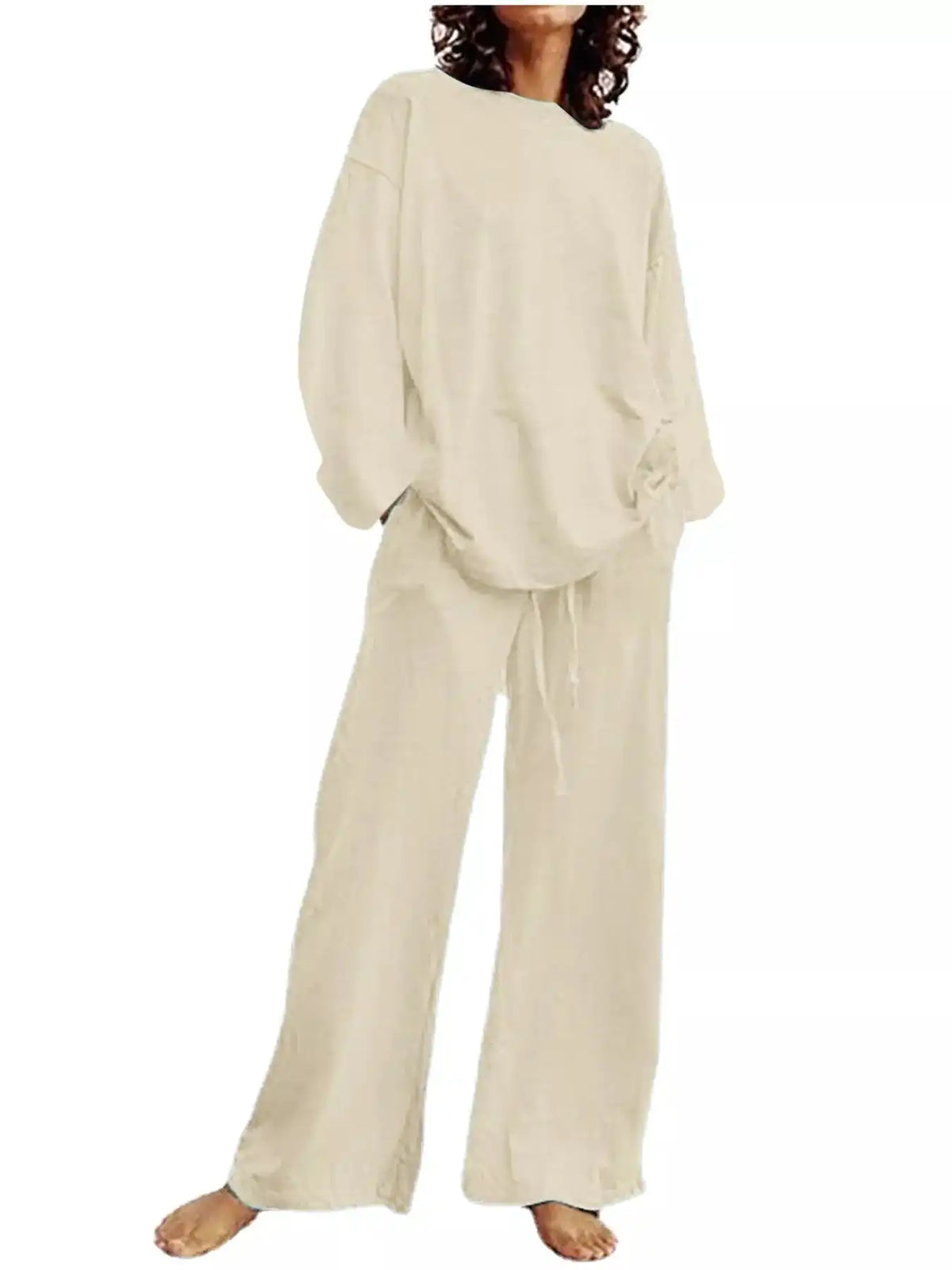 Full Size Round Neck Top and Drawstring Wide-Leg Pants Set Plus Size 101001726920137 48 Gifts for Her Jerry's Apparel 