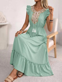 Tie Neck Ruffle Sleeve Maxi Dress 100100626319052 44 Affordable Fashion Under $100 Jerry's Apparel 