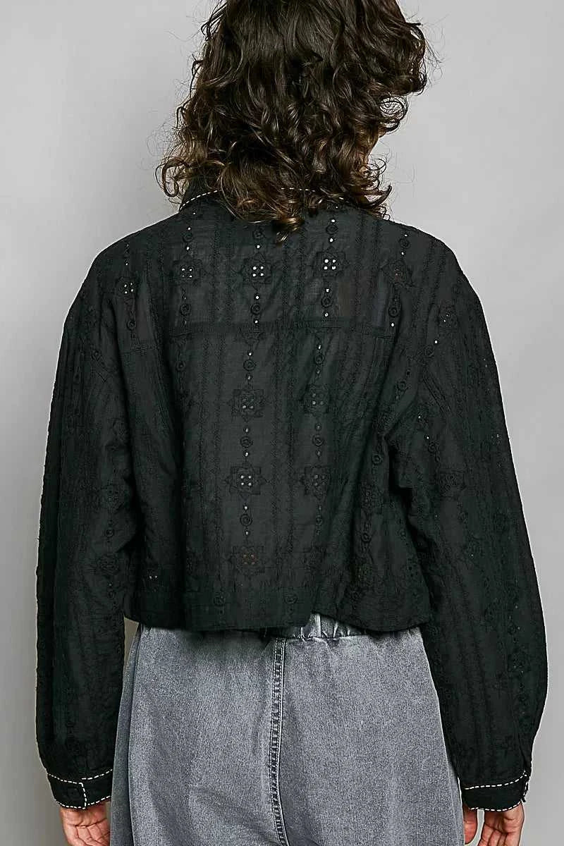 POL Cropped Button-Front Eyelet Cotton Jacket 100100292951676 66 Affordable Fashion Under $100 Jerry's Apparel 
