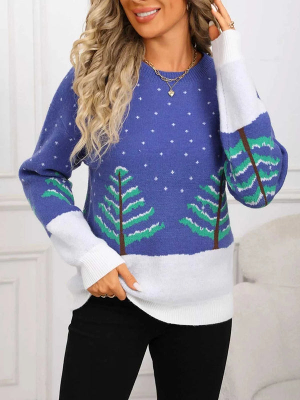 Tree Pattern Round Neck Sweater 100100194825917 46 Affordable Fashion Under $100 Jerry's Apparel 
