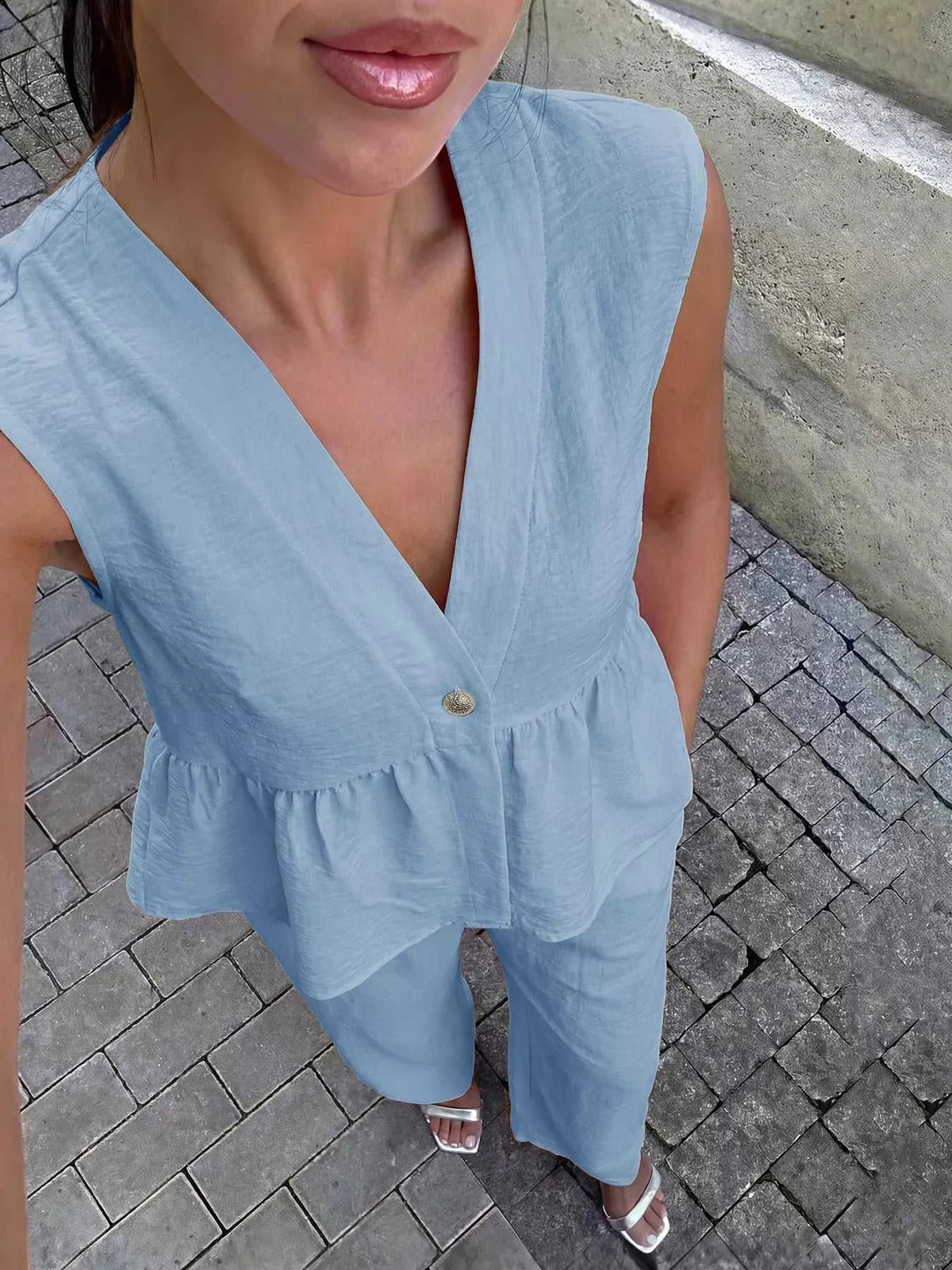 One Button Top and Wide Leg Pants Set 100100324141111 44 Affordable Fashion Under $100 Jerry's Apparel 