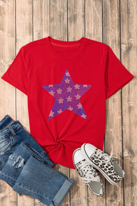 Patriotic Star Round Neck T-Shirt