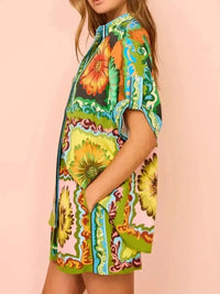 Printed Button Up Shirt and Shorts Set