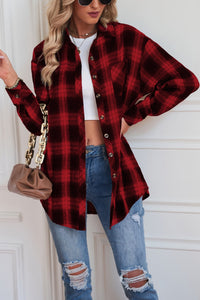 Plaid Button Up Dropped Shoulder Outerwear