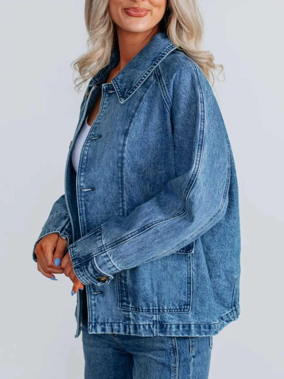 Button Up Raglan Sleeve Denim Jacket 100100287427335 64 Affordable Fashion Under $100 Jerry's Apparel 