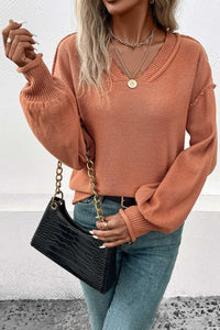 Perfee V-Neck Exposed Seam Sweater 100100376066113 36 Women's Sweaters and Knitwear Jerry's Apparel 