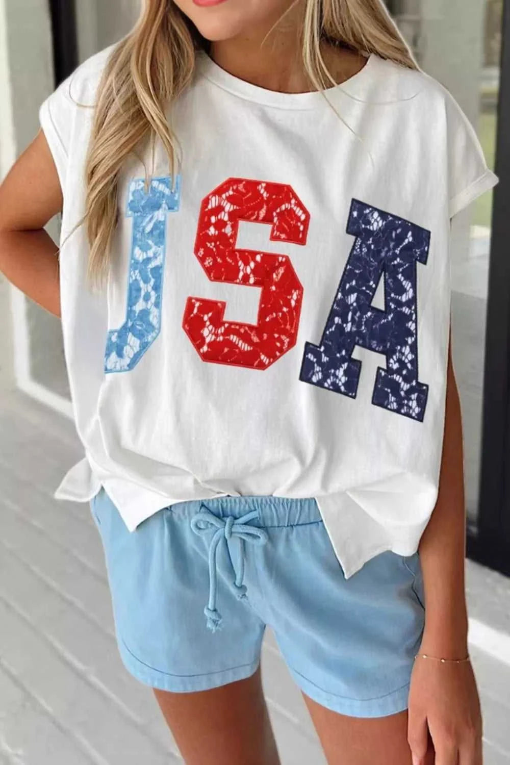 USA Color Block Letter Graphic Dolman Tee 100100650649216 34 Affordable Fashion Under $100 Jerry's Apparel 