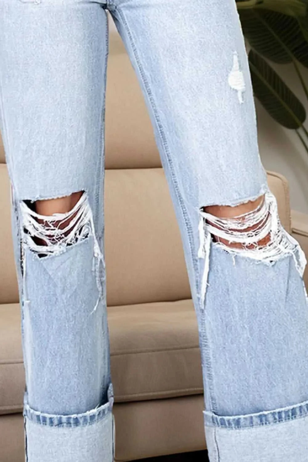 Distressed High Waist Jeans with Pockets 100100849321147 80 Seasonal Fashion Collections Jerry's Apparel 