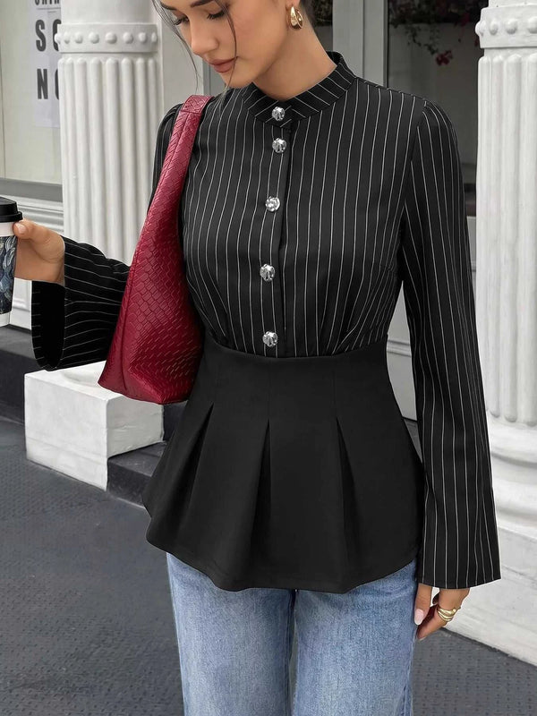 Striped Long Sleeve Peplum Blouse 100100499847455 37 Affordable Fashion Under $100 Jerry's Apparel 