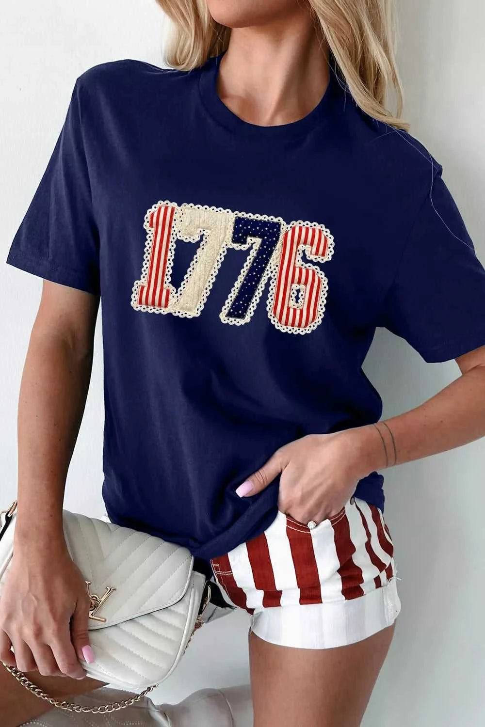 Patriotic 1776 Round Neck T-Shirt 100100542771053 32 Affordable Fashion Under $100 Jerry's Apparel 