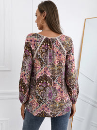 Ivy Lane Lace Detail Printed V-Neck Blouse