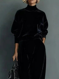 Full Size Elegant Velvet Mock Neck Long Sleeve Top and Wide-Leg Pants Set Plus Size 101001603377263 63 Women's Pants Set Gifts for Her Jerry's Apparel 