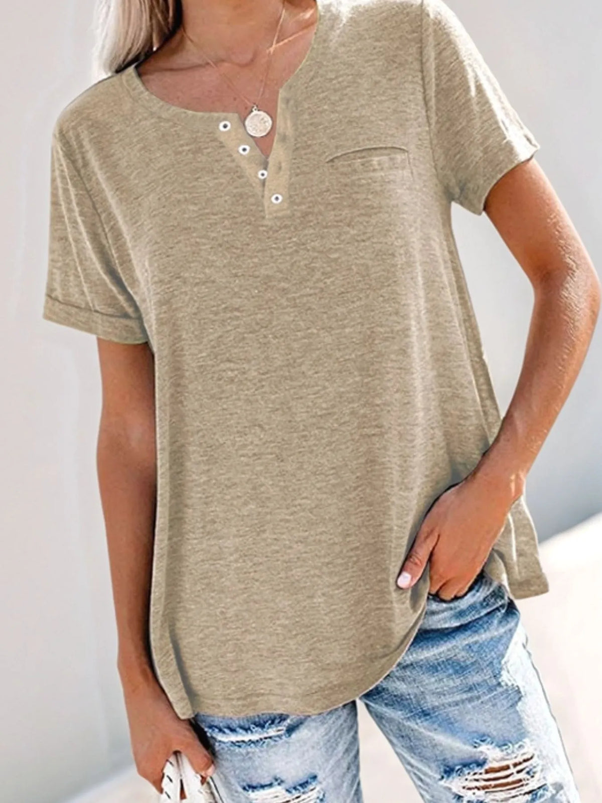 Full Size Notched Short Sleeve T-Shirt Plus Size