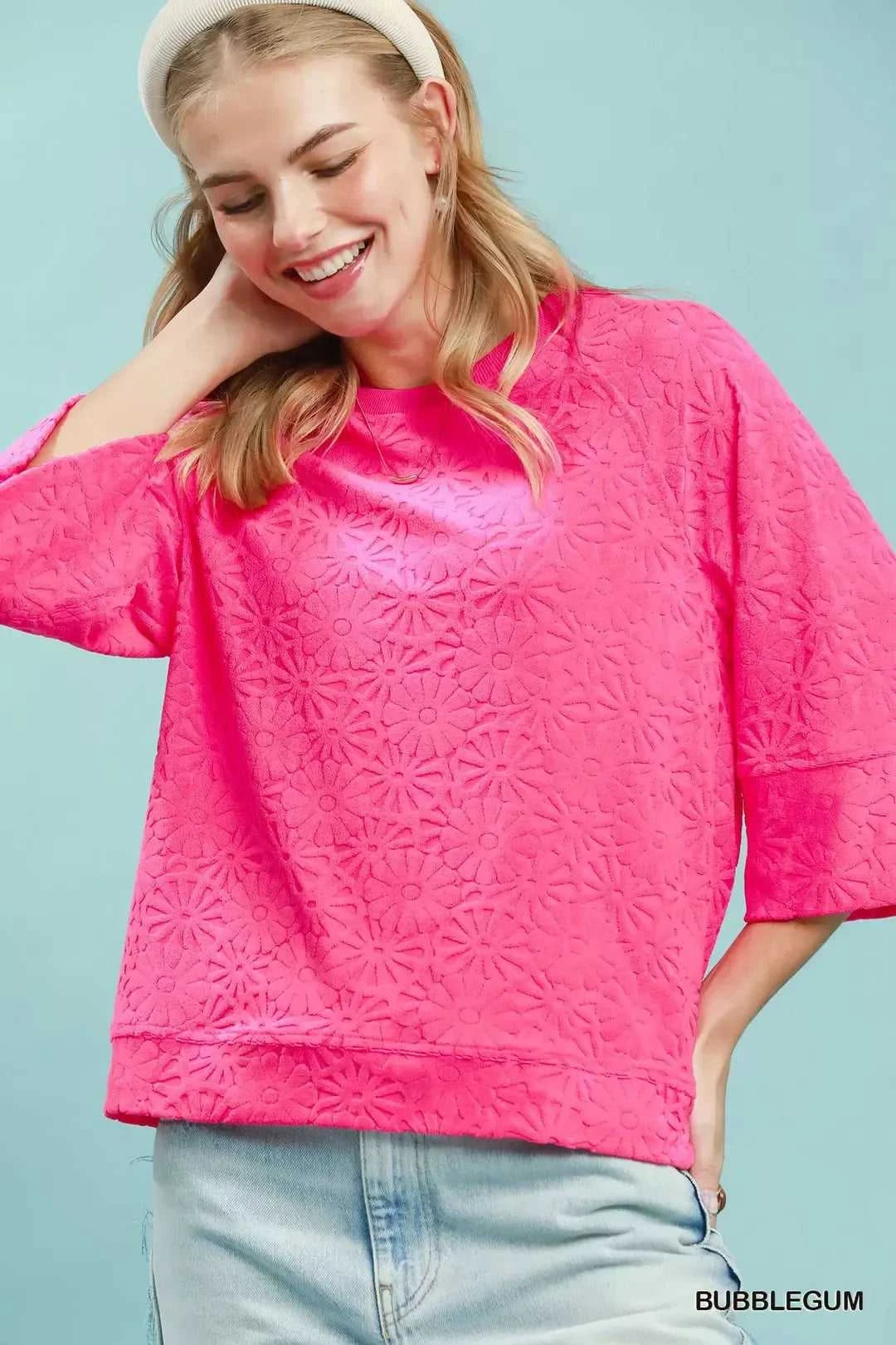 Round Neck Textured Floral Terry Blouse 100100786341546 47 Affordable Fashion Under $100 Jerry's Apparel 
