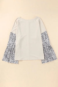 Plus Size Leopard Round Neck Long Sleeve Top