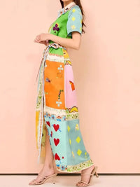 Printed Tie Waist Maxi Shirt Dress