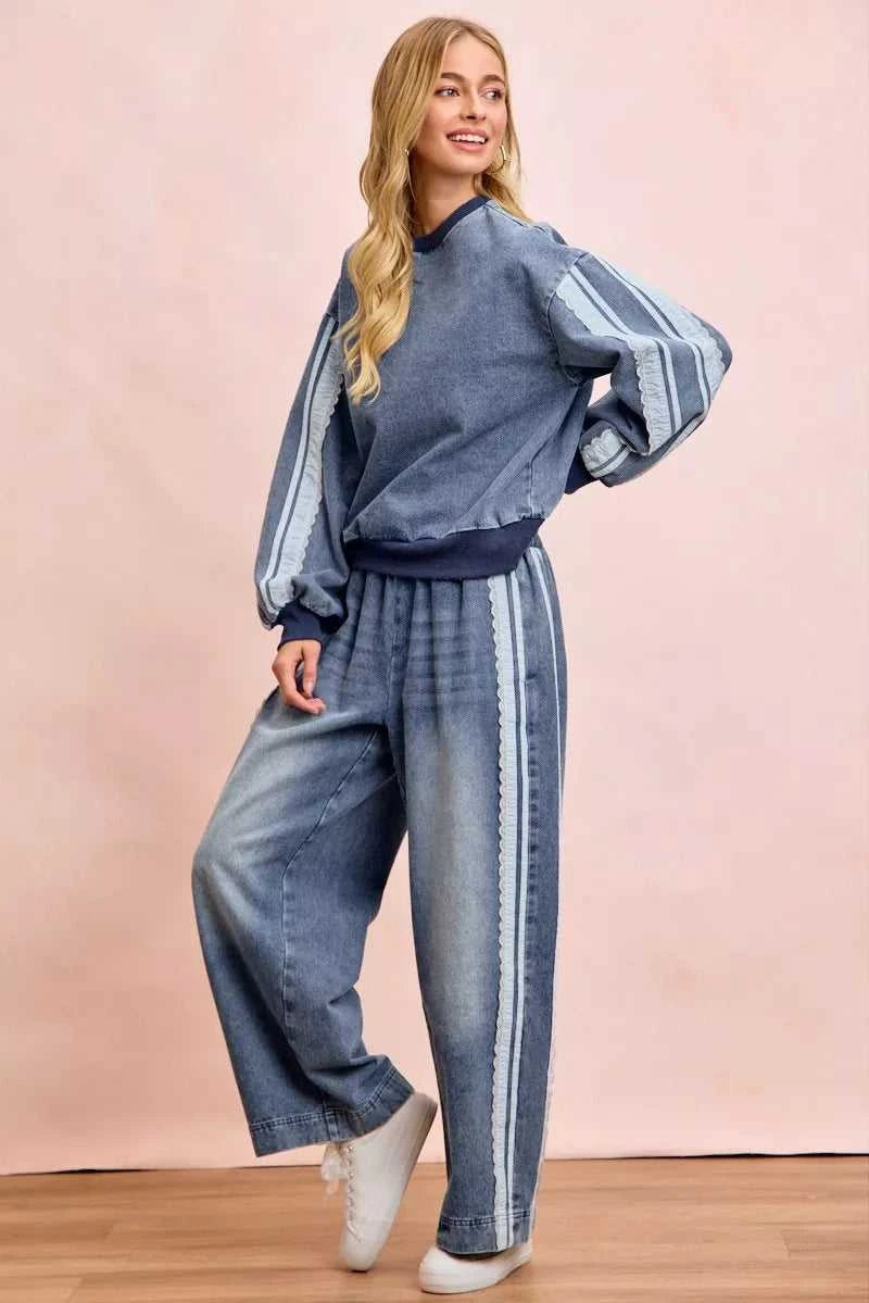 BiBi Washed Denim Lace Contrast Sided Sweatshirt 100100756531525 56 Affordable Fashion Under $100 Jerry's Apparel 
