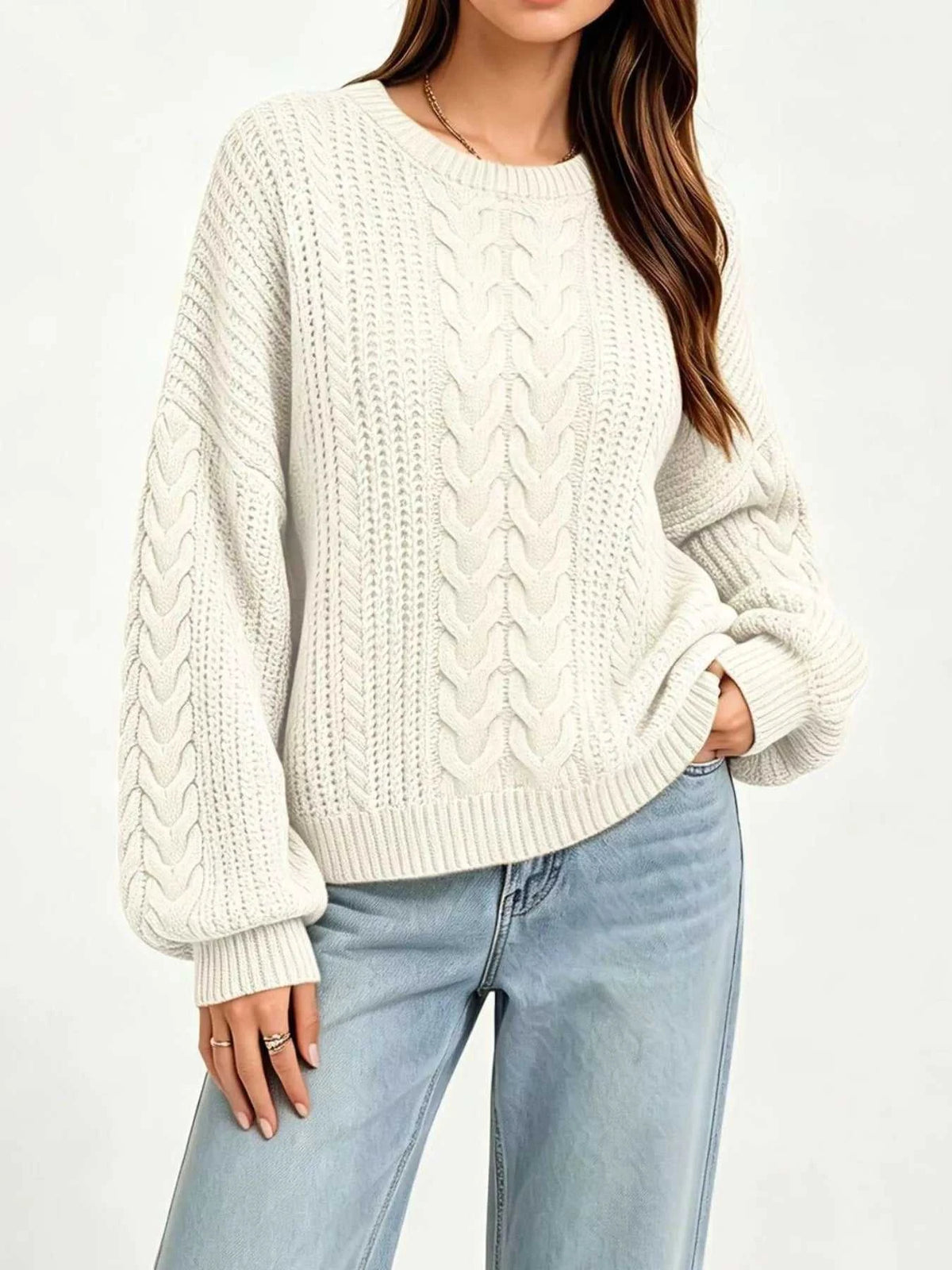 Chunky Cable Knit Round Neck Sweater 100100799141742 47 Affordable Fashion Under $100 Jerry's Apparel 