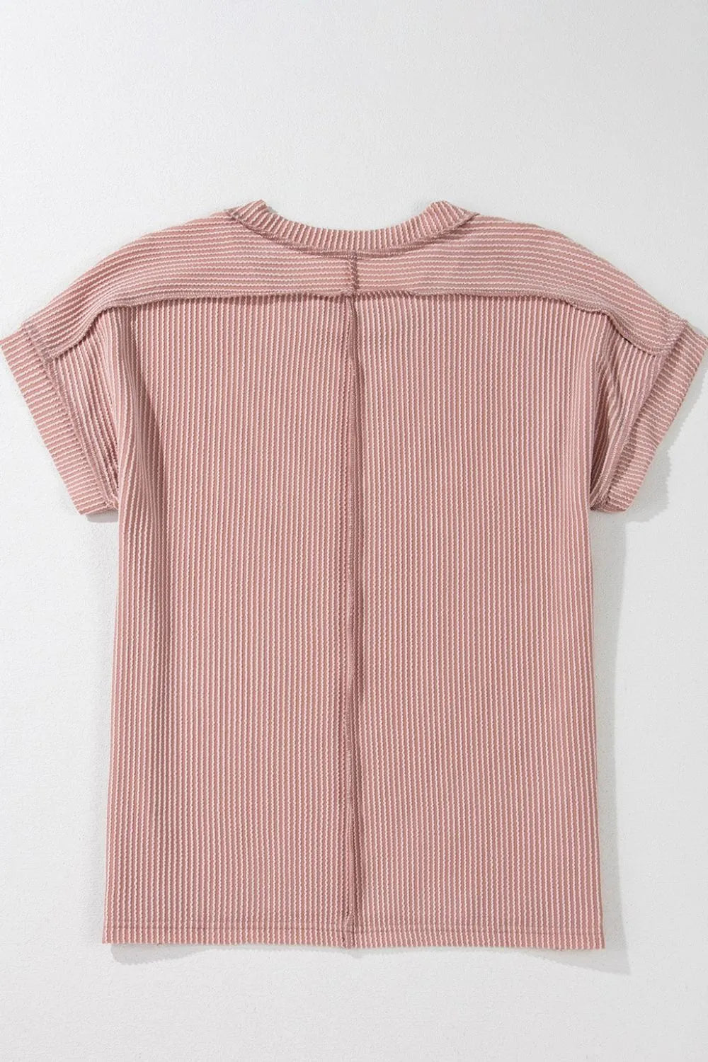 Casual Ribbed Short Sleeve Round Neck T-Shirt