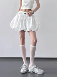 Bubble Hem Elastic Waist Shorts