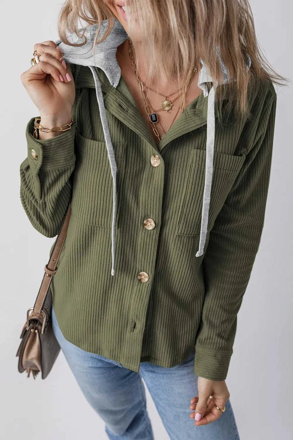 Drawstring Button Up Long Sleeve Hooded Jacket 100100581622606 55 Affordable Fashion Under $100 Jerry's Apparel 