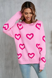 Angel Wings Heart Round Neck Dropped Shoulder Long Sleeve Sweater