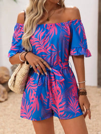 Tropical Print Off-Shoulder Romper