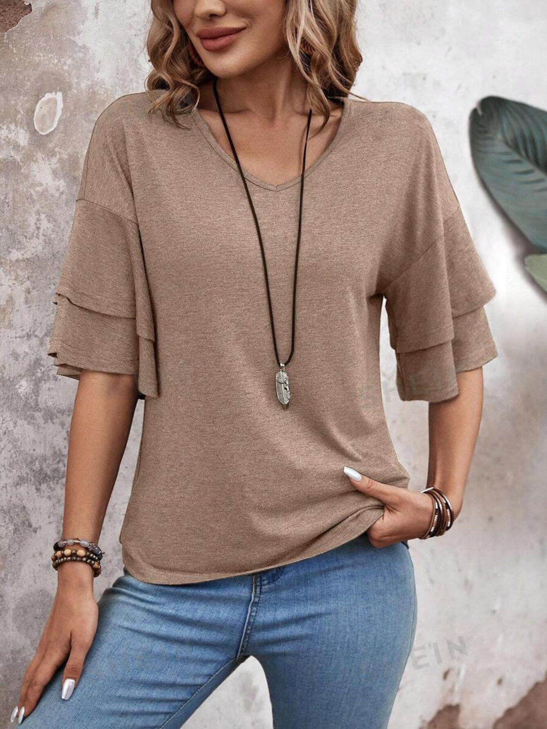 Half Sleeve V-Neck Blouse