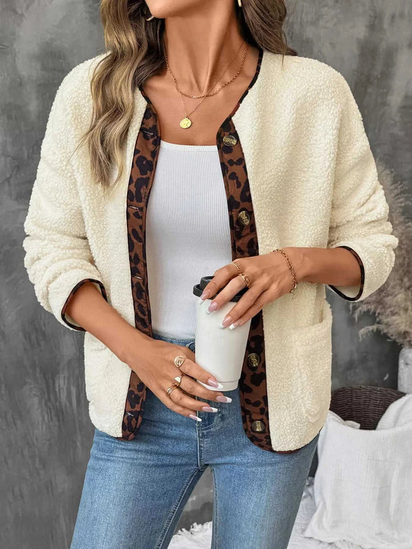 Leopard Trim Button Up Jacket 100100614039866 60 Affordable Fashion Under $100 Jerry's Apparel 