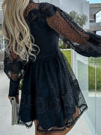 Lace Lantern Sleeve Mini Dress