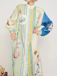 Printed Button Up Maxi Shirt Dress