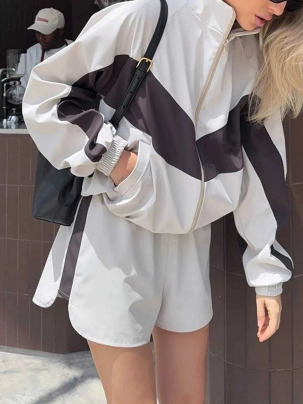 Color Block Zip Up Outerwear and Shorts Set 100100080069913 58 Affordable Fashion Under $100 Jerry's Apparel 