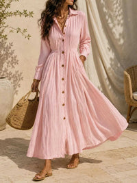Full Size Textured Button Front Long Sleeve Maxi Dress Plus Size 100100300066352 41 Affordable Fashion Under $100 Jerry's Apparel 