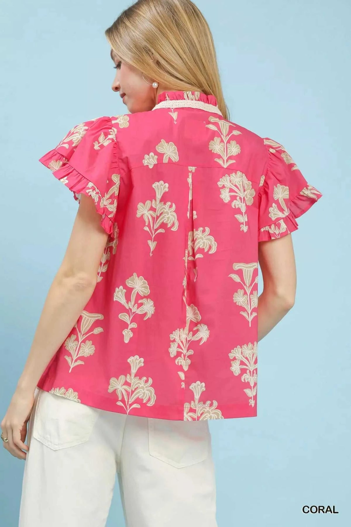 Umgee Floral Ruffle Sleeve Split-Neck Top 100100538031783 47 Affordable Fashion Under $100 Jerry's Apparel 