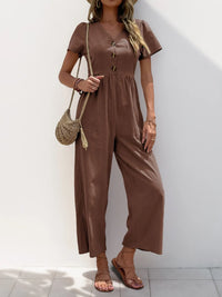 V-Neck Short Sleeve Wide Leg Jumpsuit