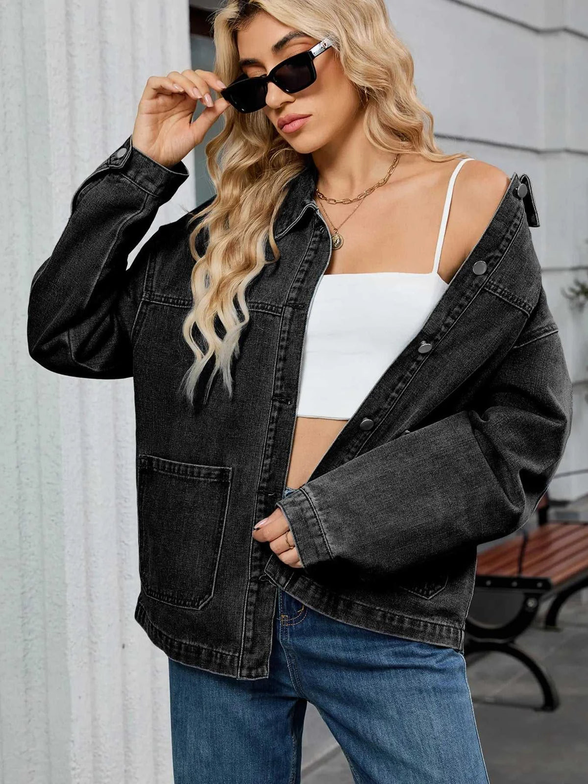 Washed Oversized Button Down Denim Jacket 100100406809347 62 Affordable Fashion Under $100 Jerry's Apparel 