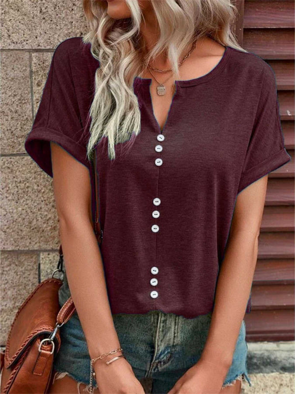 Full Size Decor Button Short Sleeve T-Shirt Plus Size