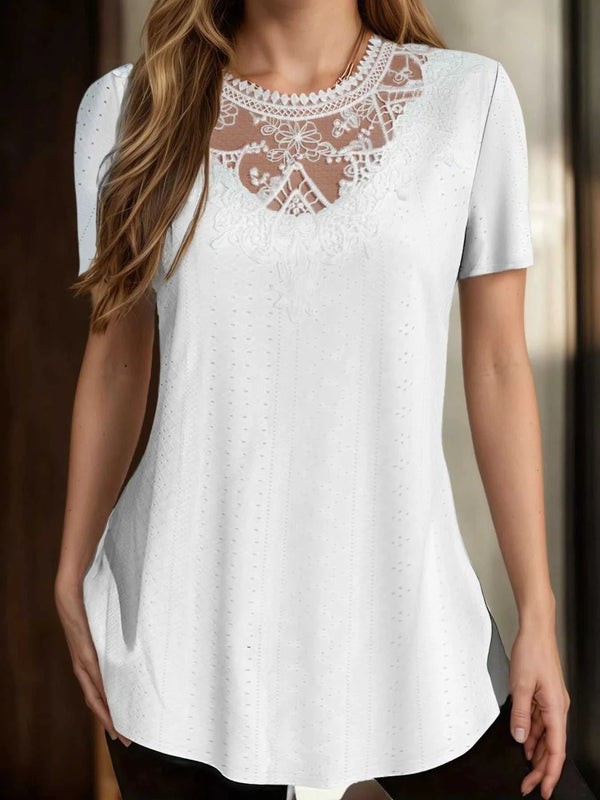 Lace Detail Eyelet Short Sleeve Top 100100884123808 38 Affordable Fashion Under $100 Jerry's Apparel 