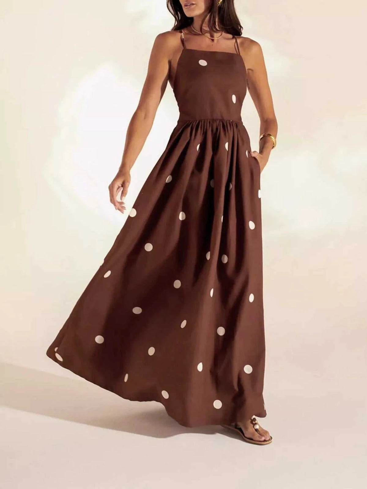 Polka Dot Maxi Dress with Spaghetti Straps 100100281034092 39 Gifts for Her Jerry's Apparel 