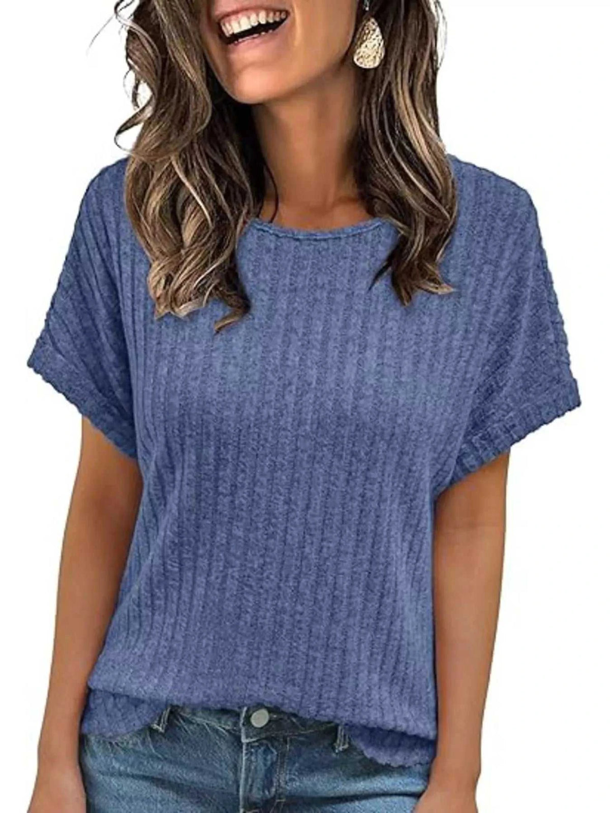 Casual Ribbed Knit Short Sleeve T-Shirt 100100691365915 25 Affordable Fashion Under $100 Jerry's Apparel 