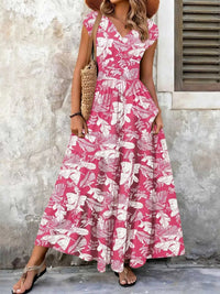 Full Size Printed V-Neck Tiered Maxi Dress Plus Size 100100096069770 30 Affordable Fashion Under $100 Jerry's Apparel 