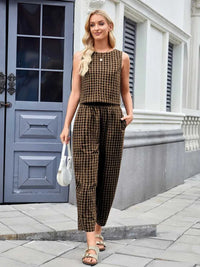 Plaid Sleeveless Top and Pants Set 100100045523661 39 Affordable Fashion Under $100 Jerry's Apparel 