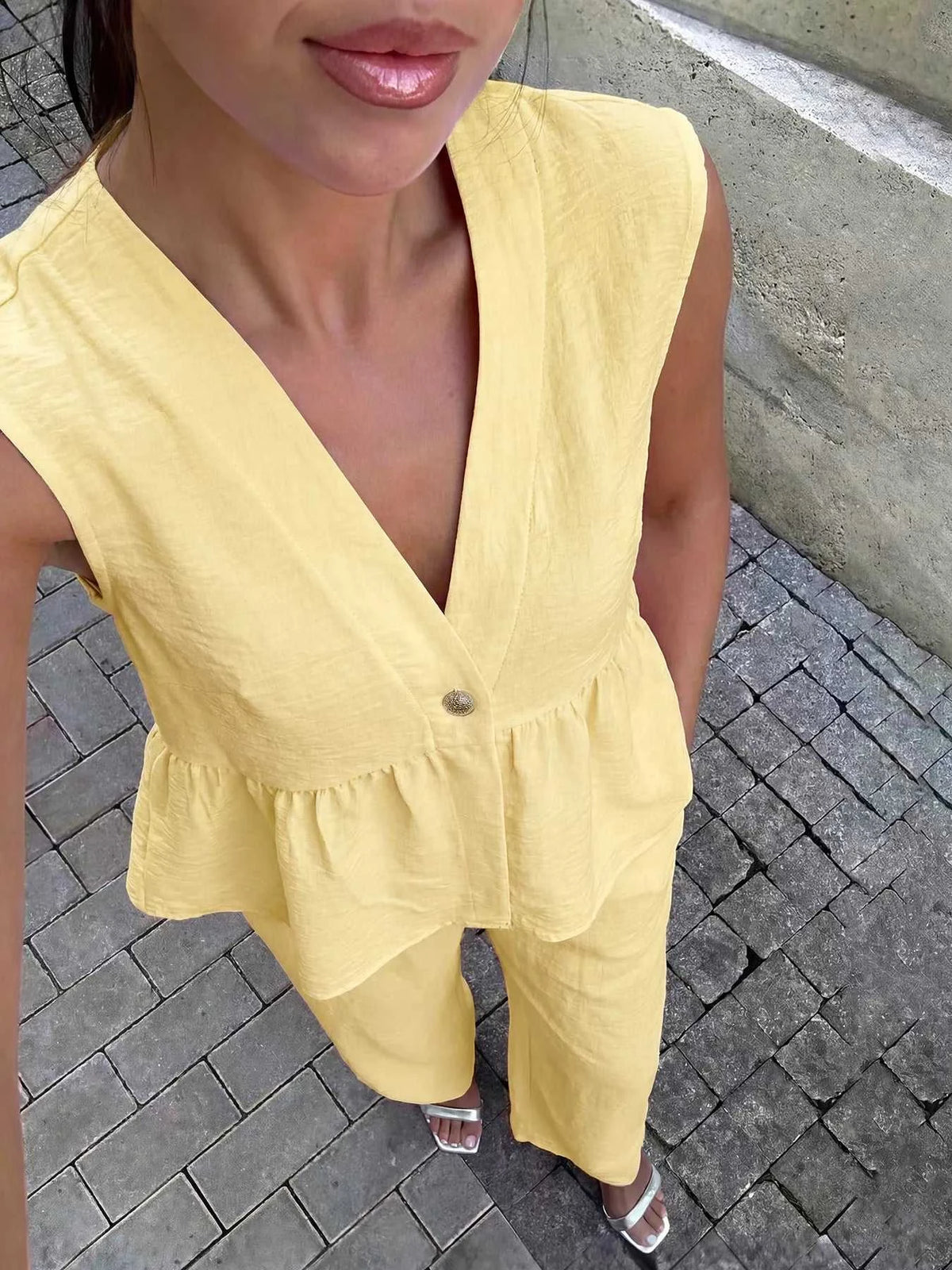 One Button Sleeveless Top and Pants Set 100100018954873 44 Affordable Fashion Under $100 Jerry's Apparel 