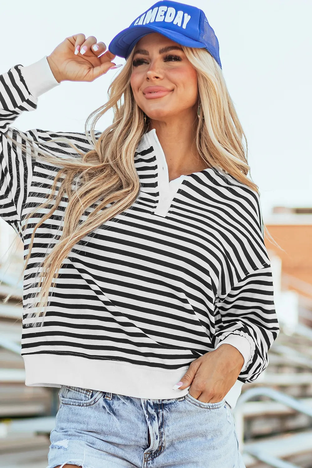 Striped Dropped Shoulder Long Sleeve Sweatshirt