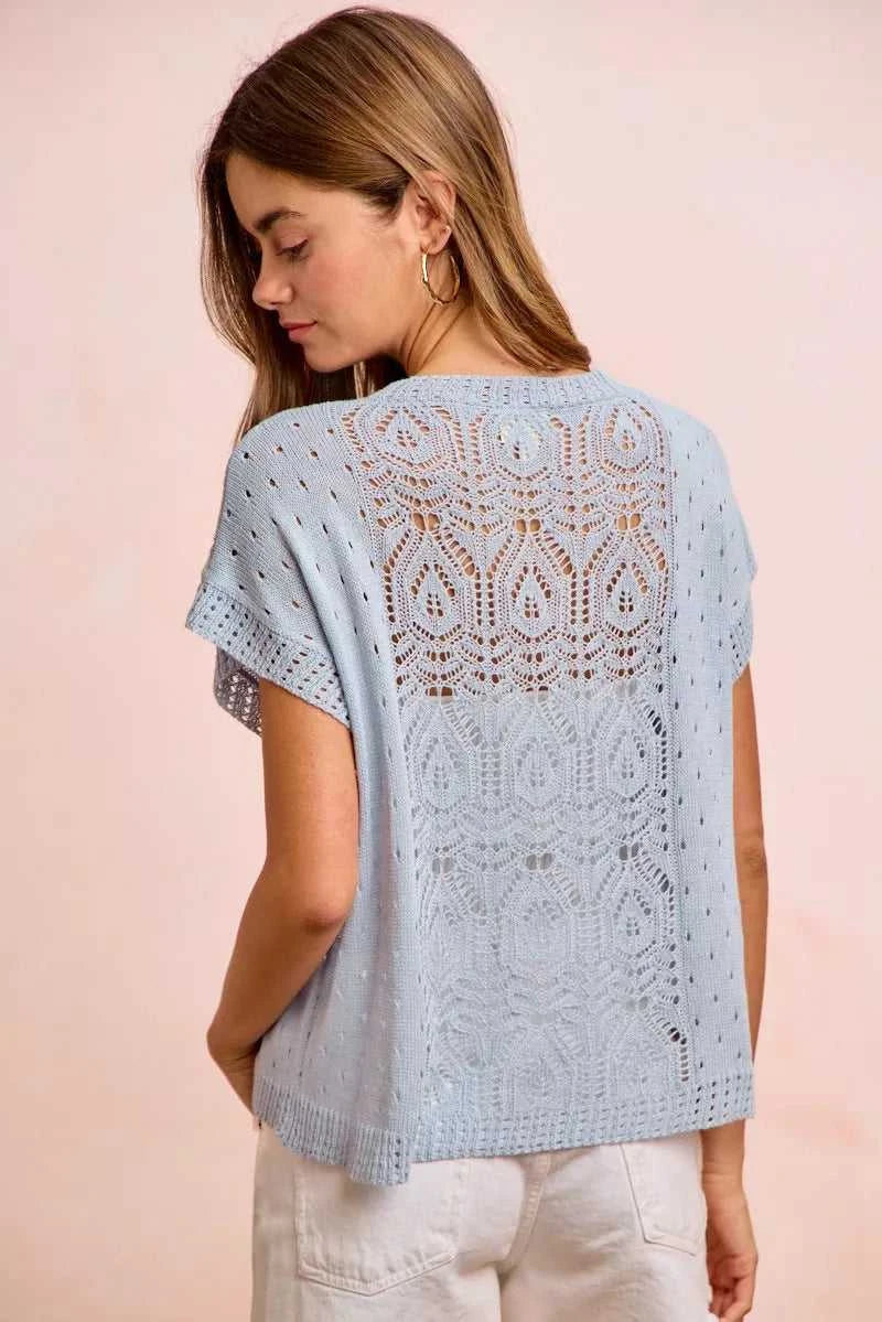 BiBi Washed Eyelet Short Sleeve Breathable Knit Top 100100212911752 43 Affordable Fashion Under $100 Jerry's Apparel 